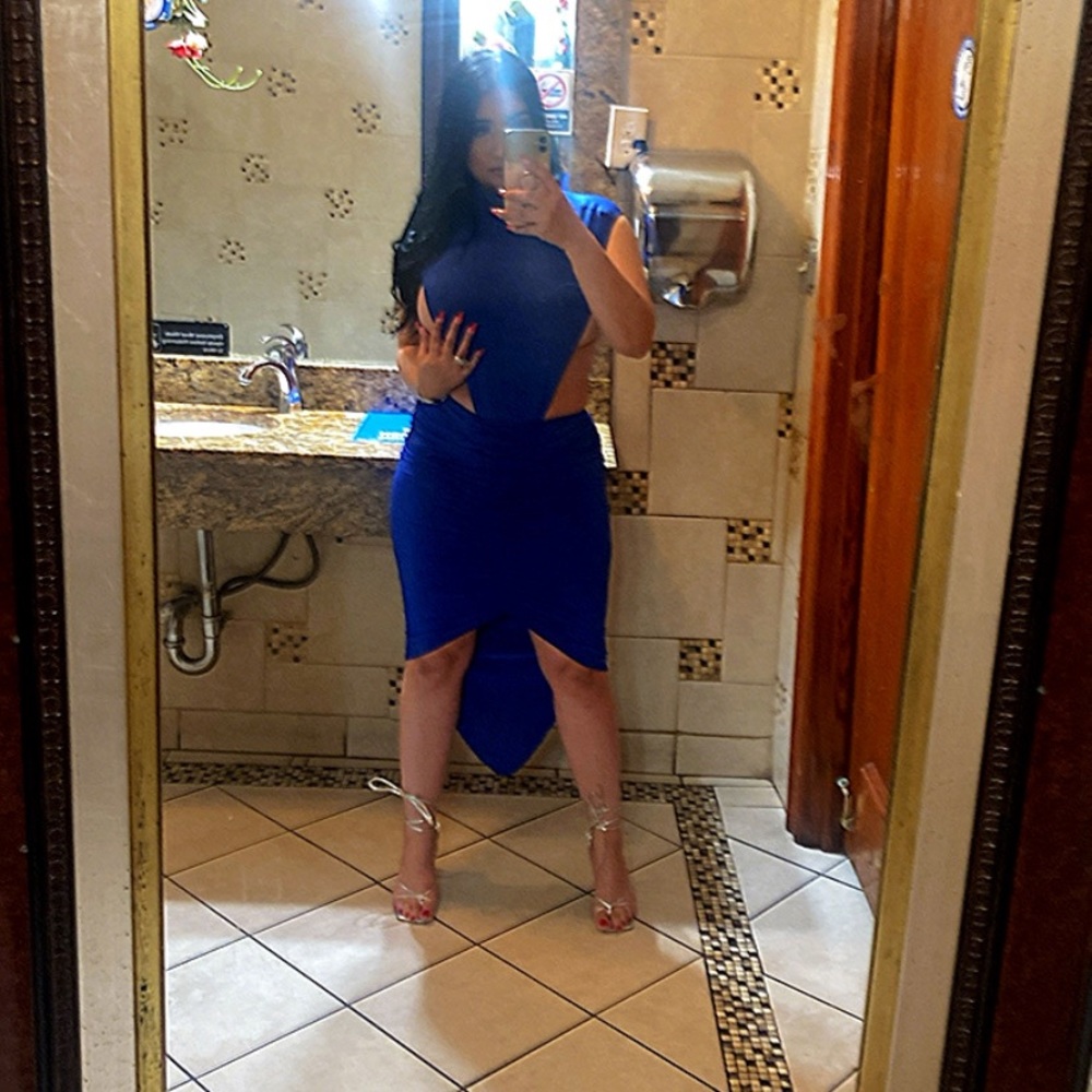 Two-piece, sexy, navy blue outfit, size small